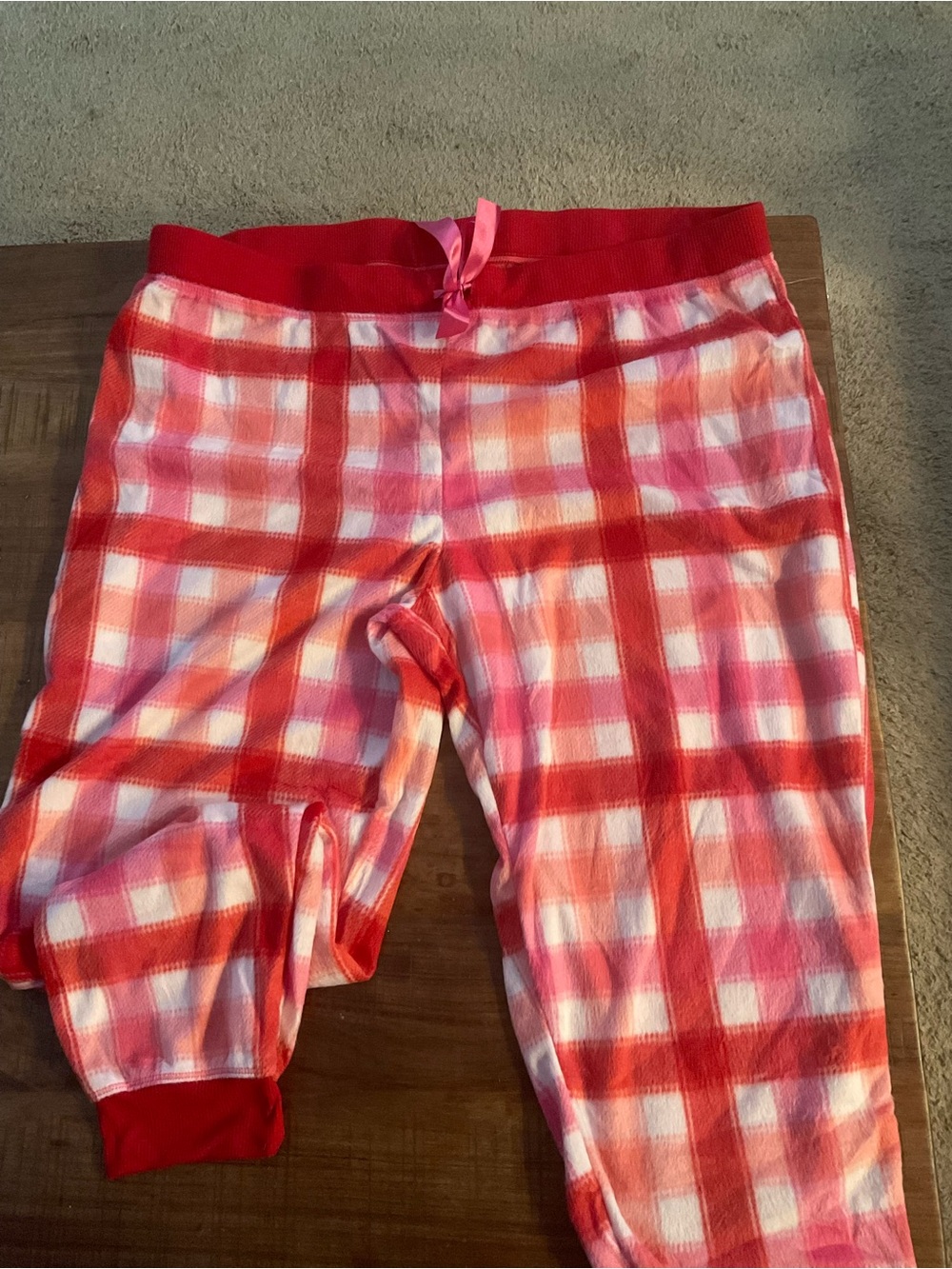 Women’s 3X Faded Glory Red & Pink Plaid Minky Fleece Pajama Pants